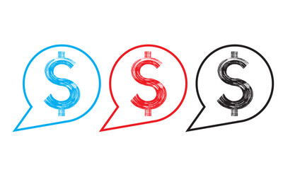 A set of dollar signs with comments, a symbolic label made in a vector in grunge style. The "dollar price" dialog sign
