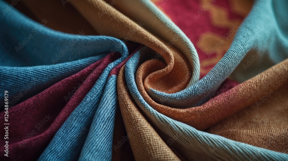 Poster colorful textile fabric swirl with intricate patterns and textures for background design and textile