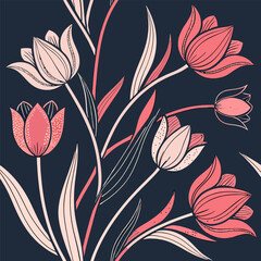 Fashionable seamless pattern with tulips will become the basis for creating stylish materials.