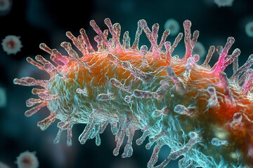 Naklejka premium Generative AI visualization of vibrant microscopic bacteria and cellular details in stunning resolution