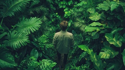 Researcher Observing Dense Rainforest from Above Using Drone Technology