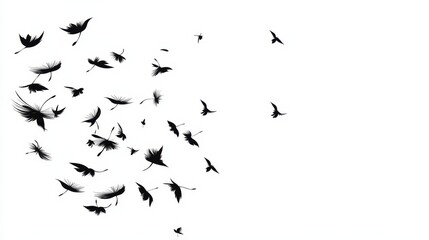 Fototapeta premium Vector illustration dandelion time. Black Dandelion seeds blowing in the wind. The wind inflates a dandelion isolated on white background.