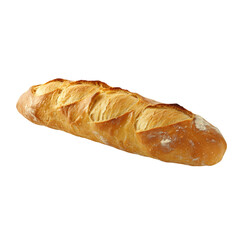 Classic French baguette with a golden crust and crisp texture, isolated on a transparent background.