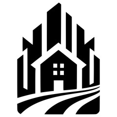 A sleek and stylish black apartment logo with a geometric house