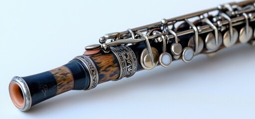 Naklejka premium Exquisitely Crafted Wooden Flute: A Masterpiece of Musical Instrument Design