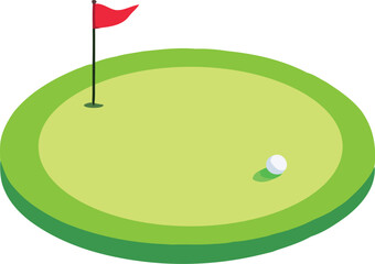 Minimalist Golf Course Illustration with Flag and Golf Ball