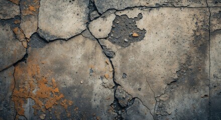 Obraz premium Textured abstract grunge wall surface with cracked paint and orange rust stains ideal for background design and copy space