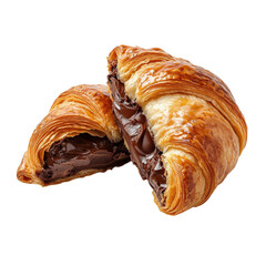 Golden, flaky pain au chocolat with a rich, melted chocolate filling, isolated on a transparent background.
