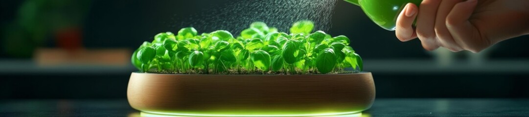 Growing Fresh Basil in a Modern Hydroponic Garden at Home. Generative AI