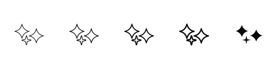 Set of 5 pixel perfect Sparkles icon with 1 unexpanded, 1 silhouette, Sparkles icon symbolizing magic, shine and celebration. Perfect for festive, decorative and creative designs