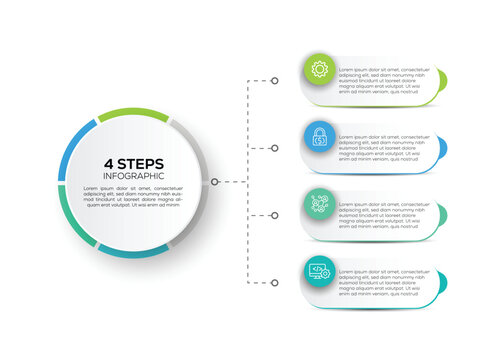 4 Steps Infographic To the right of the central circle, four numbered steps (1 through 4) are laid out vertically. Each step is contained within a rounded rectangle Simple infographic design template.