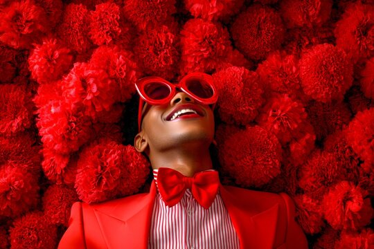 Valentine's day greeting from man or for man: dazzling striking image of loving black juvenile boy. Commercial concept art layout. Love confession. Attractive lover. Cute love scene.