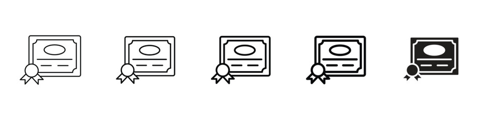 Set of 5 pixel perfect Diploma icon with 1 unexpanded, 1 silhouette, Diploma icon symbolizing education, achievement and certification, for academic, graduation and accomplishment designs