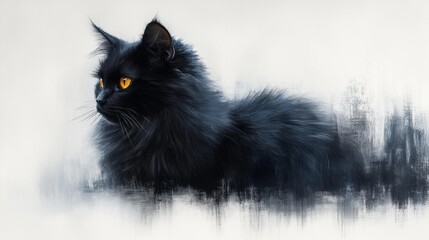 Black fluffy cat with striking golden eyes. Generative AI