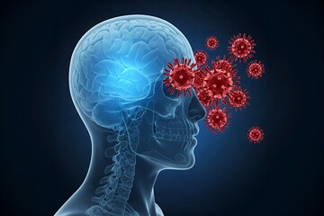 Obraz premium 3D Medical Illustration of Brain Attacked by Viruses