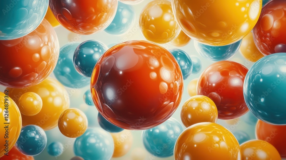 Aufkleber colorful abstract spheres floating in a soft background with bubbles and radiant light effects