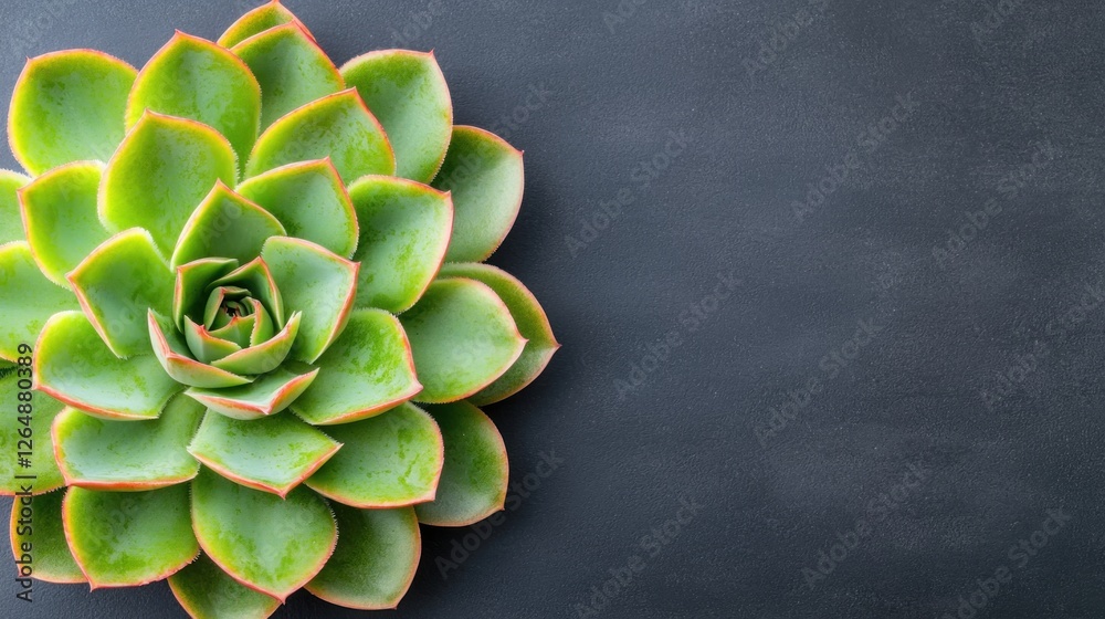 Poster close-up of a ripe green succulent plant on a dark background with textured surface