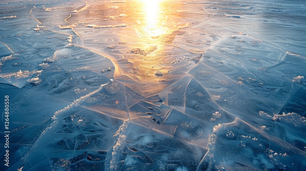 Aufkleber golden rays of sunlight pierce through the crisp morning air, illuminating the fragmented ice on a f