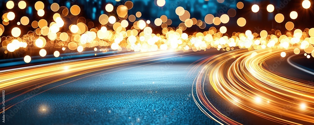 Aufkleber vibrant light trails on a night road with colorful bokeh effect creating a festive atmosphere