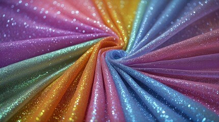 Colorful shimmering fabric with gradient hues and glittering texture suitable for various design applications