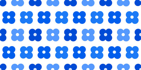 Blue flowers simple seamless pattern. Flat design blue wallpaper. Vector illustration.
