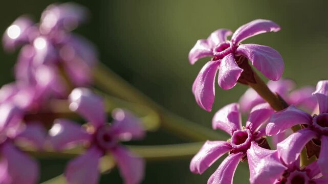 Close-up view of flowering plants in a garden showcasing vibrant pink blossoms and lush greenery