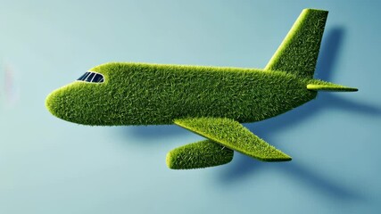 Eco Friendly Aviation Fuel Concept With Green Grass Airplane On Blue Background Highlighting Sustainability And Innovation For Future Aerospace Technologies And Environmental Awareness Campaigns