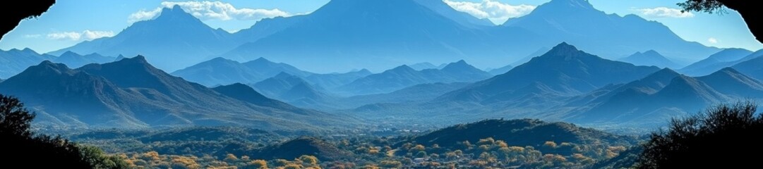 Fototapeta premium Breathtaking panoramic mountain view in a remote area. Generative AI