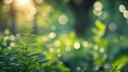 Obraz premium Close-up of green leaves with soft bokeh effect in a natural light setting suitable for nature and environmental themes Copy Space