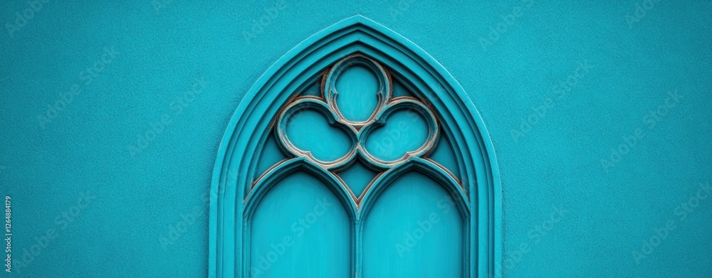 Aufkleber ornate gothic style window design against vibrant teal background for architectural and artistic con