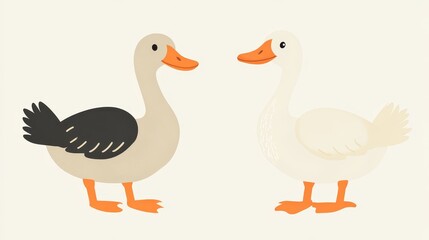 Obraz premium Duck, goose. Design for print, sticker, party decoration, logo, emblem, magazine prints or journal article, t-shirt design, poster. Vector illustration with Riso print effect