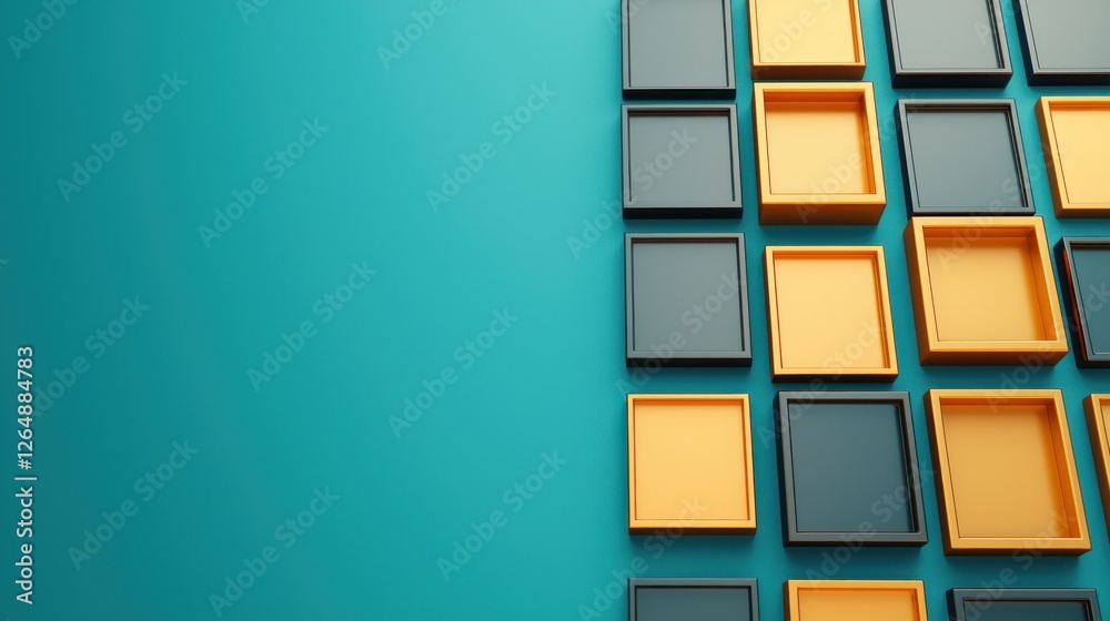Aufkleber colorful geometric arrangement of empty frames on turquoise background for creative and modern desig