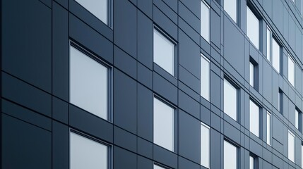 Dark Blue Modern Building Facade With Windows