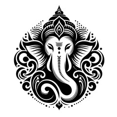 Symbolic black and white isolated vector illustration of Lord Ganesha on white background.