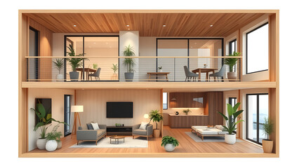 Fototapeta premium This contemporary kitchen boasts sleek wooden cabinets, a modern sink, and a stylish table with chairs, creating a luxurious and inviting space inside the home