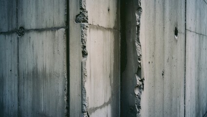 Concrete wall with cracks and rough texture showing aging and wear Copy Space