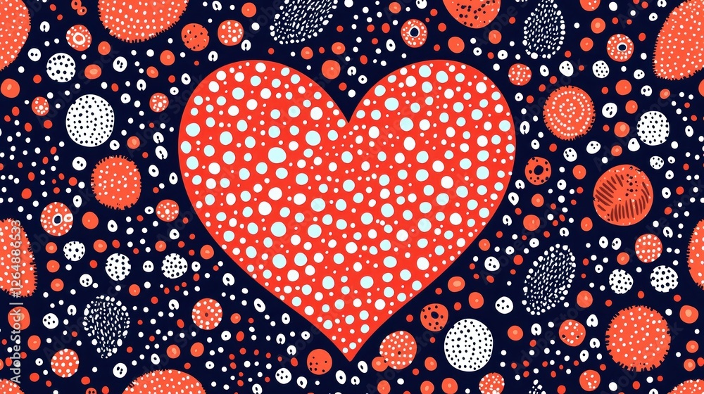 Aufkleber Vibrant abstract heart design with colorful dots and whimsical patterns on deep navy background