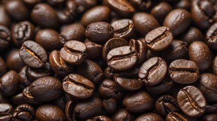 Obraz premium Close-up of roasted coffee beans with varying shades of brown and a smooth texture suitable for background use and coffee-related concepts.