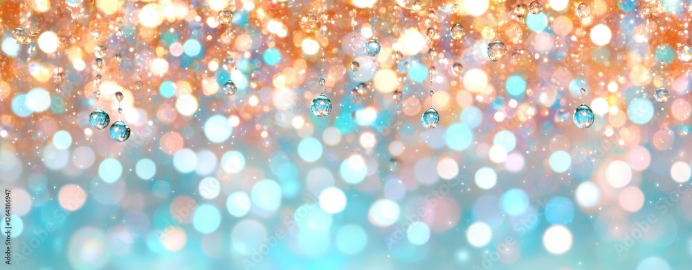 Aufkleber Sparkling Water Droplets with Bright Colorful Bokeh Background Creating Dreamy Atmosphere for Visual Inspiration