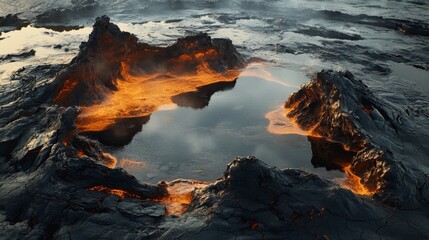 Fototapeta premium Lava lake in the Erta Ale volcano. Danakil depression, Ethiopia