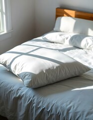 Minimalist Bedroom Interior with Natural Light and Cozy White Bedding