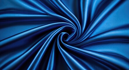 Blue satin fabric swirling texture with smooth surface and intricate folds ideal for backgrounds and textile design Copy Space