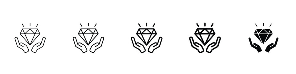 Set of 5 pixel perfect Diamond icon with 1 unexpanded, 1 silhouette, Diamond icon symbolizing luxury, value and elegance, for jewelry, high-end design and wealth-related themes