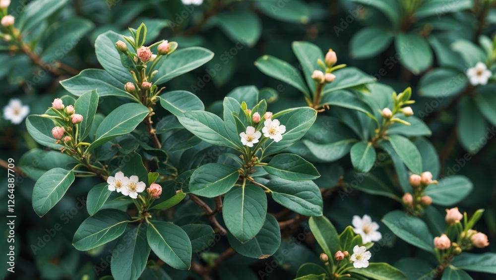 Aufkleber Blooming flowers on green foliage with buds in a natural setting suitable for botanical illustrations and design projects Copy Space