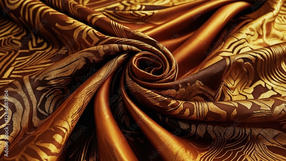 Aufkleber elegant rich bronze and gold patterned fabric with intricate designs and smooth texture suitable for