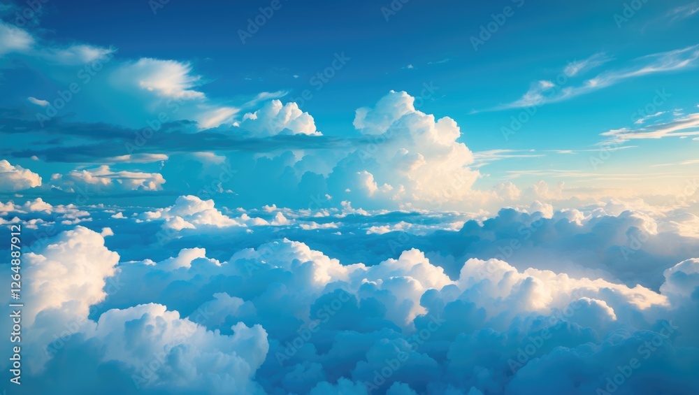 Poster blue sky with fluffy white clouds in a daytime setting showcasing a vast expanse of atmosphere and n