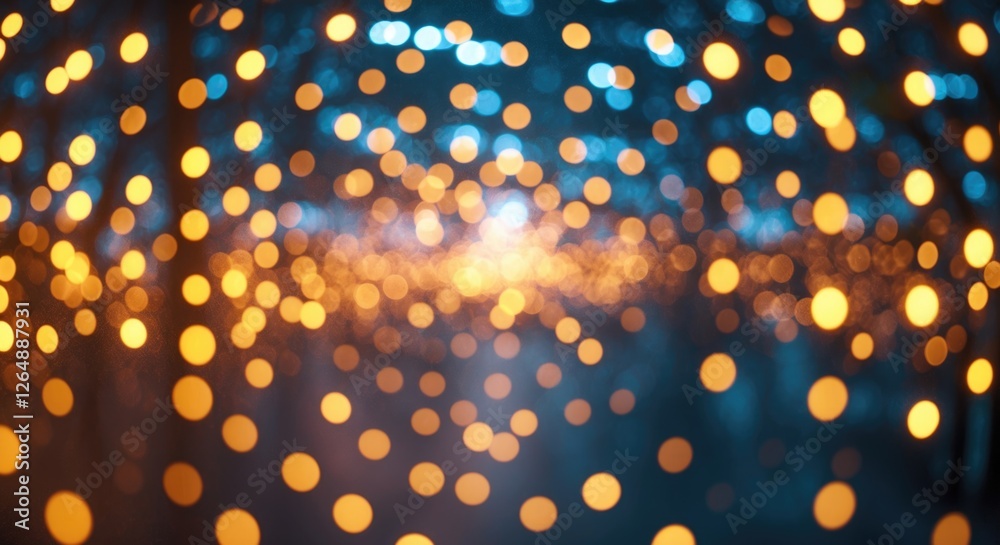 Fototapete Abstract blurred background of colorful bokeh lights in orange and blue tones with soft focus and copy space for text.