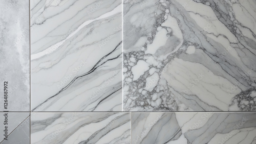 Aufkleber White and gray marble tile surface with intricate patterns and textures ideal for interior design applications