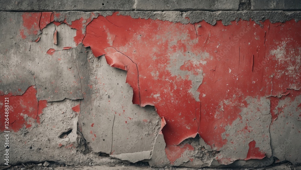 Aufkleber textured wall surface with peeling red paint and exposed concrete underneath, ideal for backgrounds 