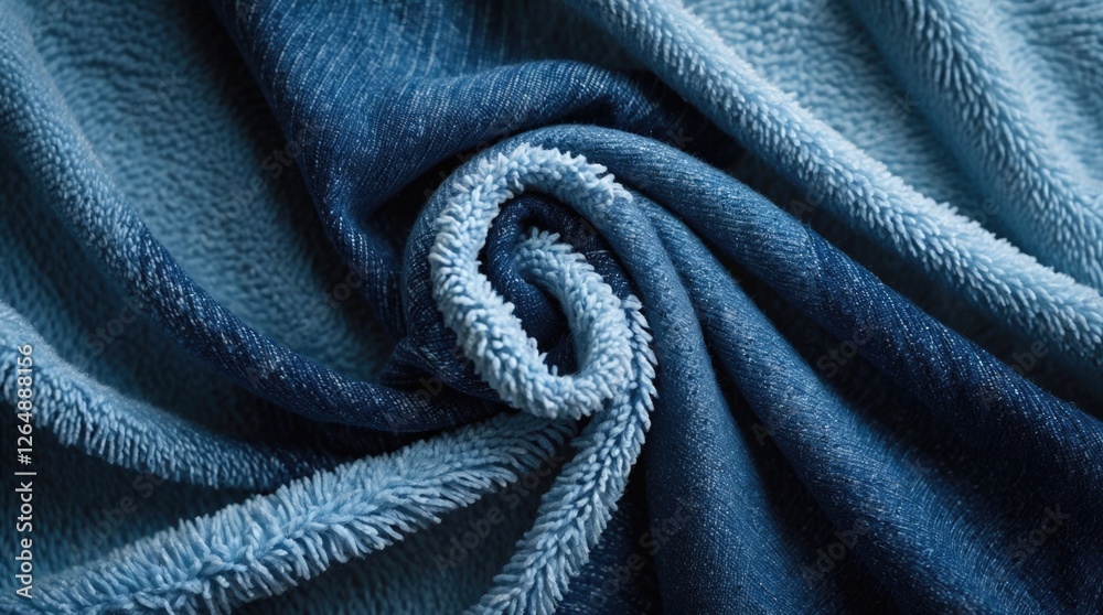 Aufkleber Blue textured fabric close-up showing intricate folds and soft fibers ideal for background use and copy space for text placement.